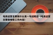 电商运营主要做什么用一句话概括（电商运营主要做哪些工作内容）